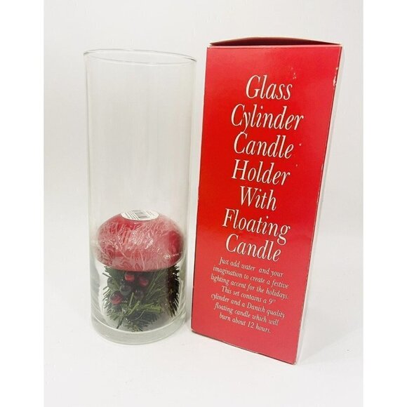 Hurricane Candle Holder 9" Tall Clear Glass Floating New Christmas Danish - Picture 2 of 5
